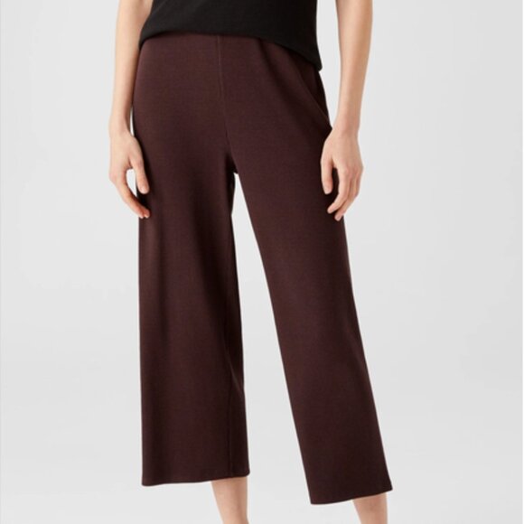 Eileen Fisher Ribbed Organic Cotton Blend Straight Pant Easy Fit Cropped Length - Picture 2 of 14